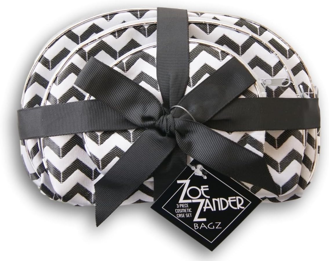 Zigz 3 Piece Cosmetic Bag Set - Black Chevron