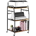 Vividwood Printer Stand - Large 3 Tier Printer Table with Adjustable Storage Shelf - Rolling Cart with Wheels -Stable Desk for Home Office Use (Rustic Brown)