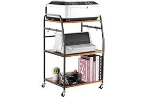 Vividwood Printer Stand - Large 3 Tier Printer Table with Adjustable Storage Shelf - Rolling Cart with Wheels -Stable Desk for Home Office Use (Rustic Brown)