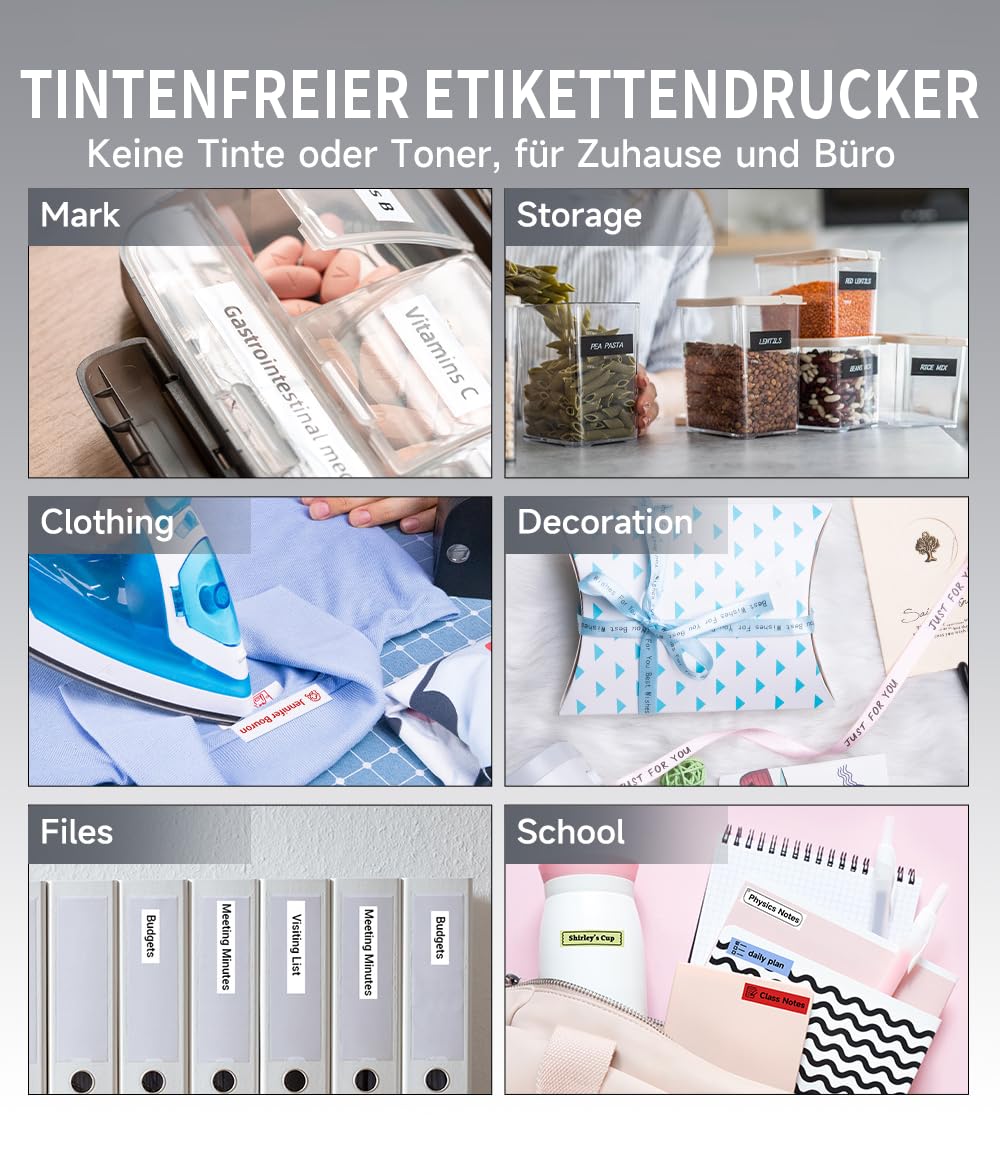 Phomemo P12 Etikettendrucker, Tragbares Beschriftungsgerät, Etikettiergerät Bluetooth Kompatibel with iOS & Android, Thermotransfer-Label Printer für Zuhause,Schule,Büro 6