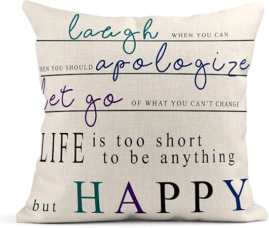 Kinhevao Cuscino Per Scuse Scusa Frase Vita Felice Testo Felicita Gioia Risata Ottimismo Psicologia Cuscino In Lino Cuscino Decorativo Per La Casa Amazon It Casa E Cucina