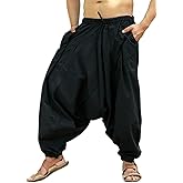 SARJANA HANDICRAFTS Men's Cotton Harem Yoga Baggy Genie Boho Pants Free Size