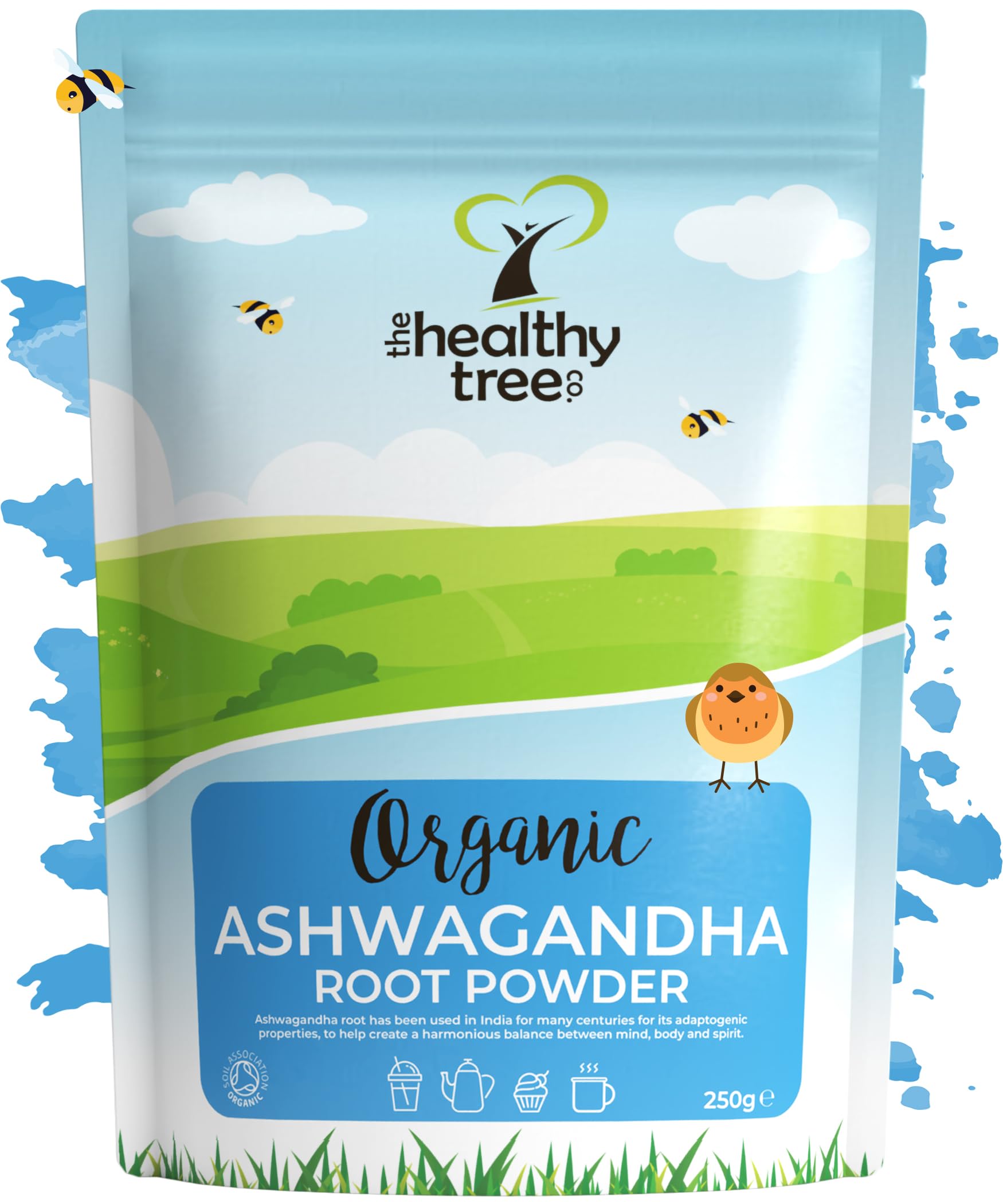 Organic Ashwagandha Powder - Raw Vegan Ashwagandha Root Powder by TheHealthyTree Company - Certified Organic Natural Stress Relief and Energy Support (250g)