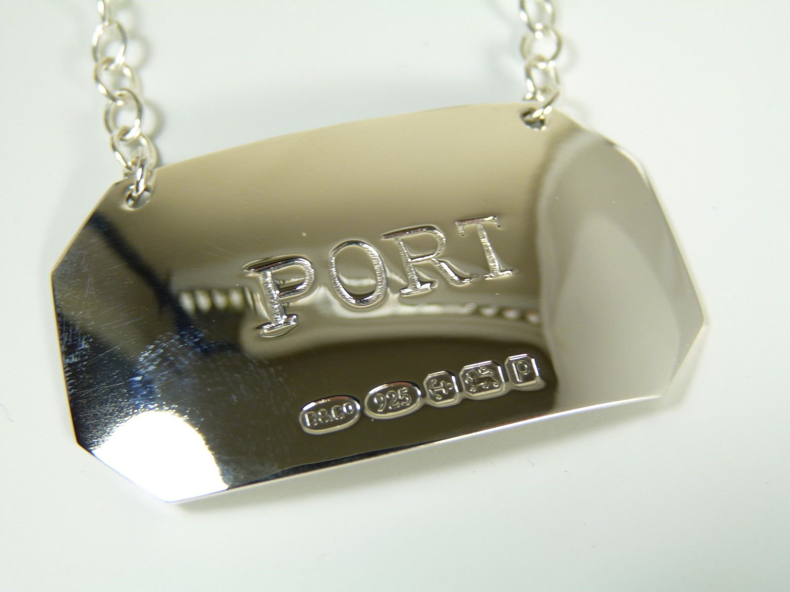 New Sterling Silver Plain Decanter/Wine Label - Port - Boxed