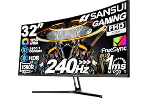 SANSUI 32 Inch Curved 240Hz Gaming Monitor High Refresh Rate, FHD 1080P Gaming PC Monitor HDMI DP1.4, Curved 1500R, 1Ms MPRT, HDR,Metal Stand,VESA Compatible(DP Cable Incl.)
