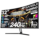 SANSUI 32 Inch Curved 240Hz Gaming Monitor High Refresh Rate, FHD 1080P Gaming PC Monitor HDMI DP1.4, Curved 1500R, 1Ms MPRT, HDR,Metal Stand,VESA Compatible(DP Cable Incl.)