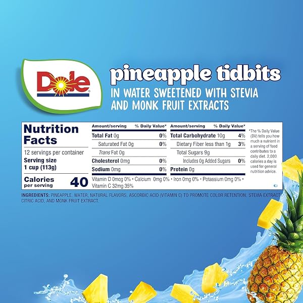DOLE PINEAPPLE TIDBITS WITH NO SUGAR ADDED – DOLE FRUIT BOWLS SNACKS – 4 OZ FRUIT BOWLS – 12 PACK