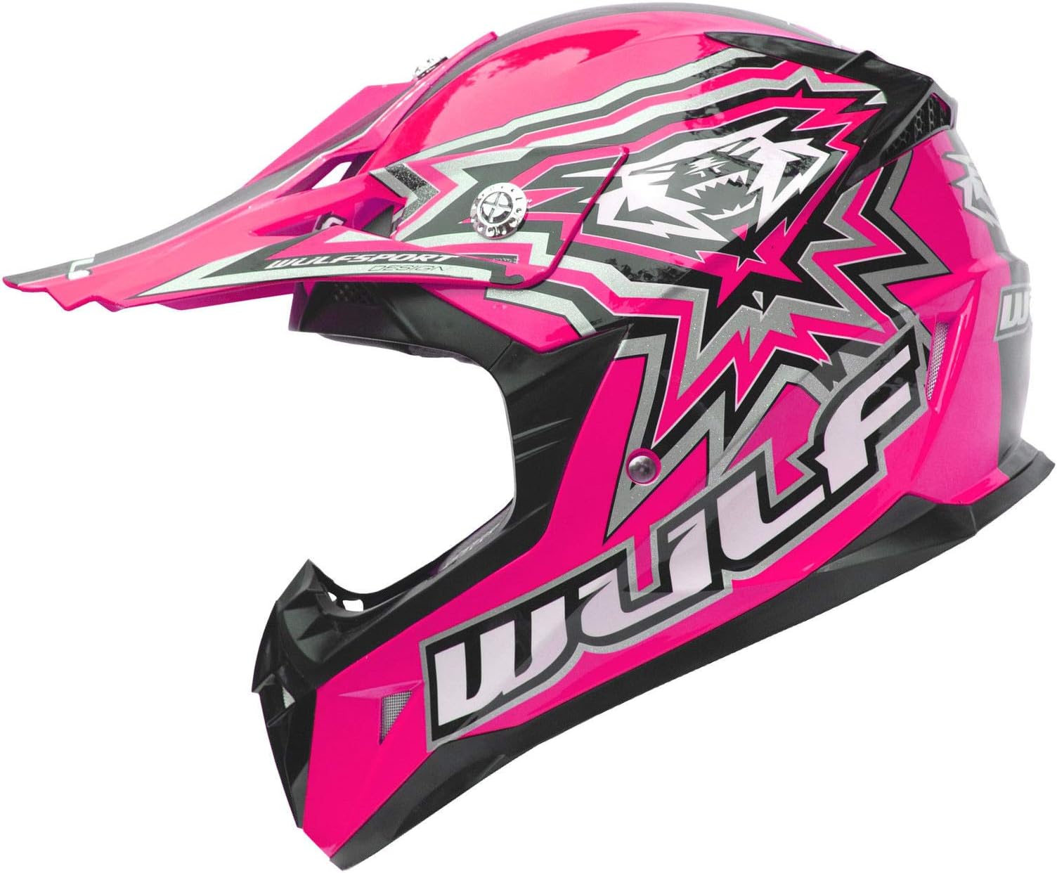 Kids Motorbike Helmet Wulfsport Flite-xtra Cub Motocross Racing Quad Pit Dirt Bike Motorcycle Mtb Bmx Junior Off Road Sports Mx Helmet Pink (Large)