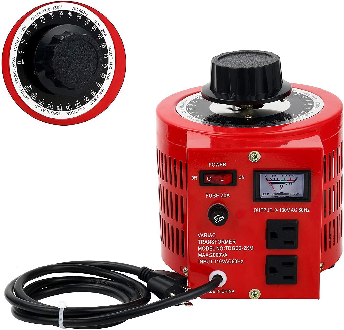 Beleeb 20Amp Variable Transformer Auto AC Voltage Regulator Power Supply, 2000VA Max, 0~130 Volt Output