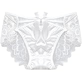 Erlemetes Women's Satin Panties Underwear Sexy Criss Cross Lace Back Full Coverage Hipster Panties Lingerie Briefs M-XL