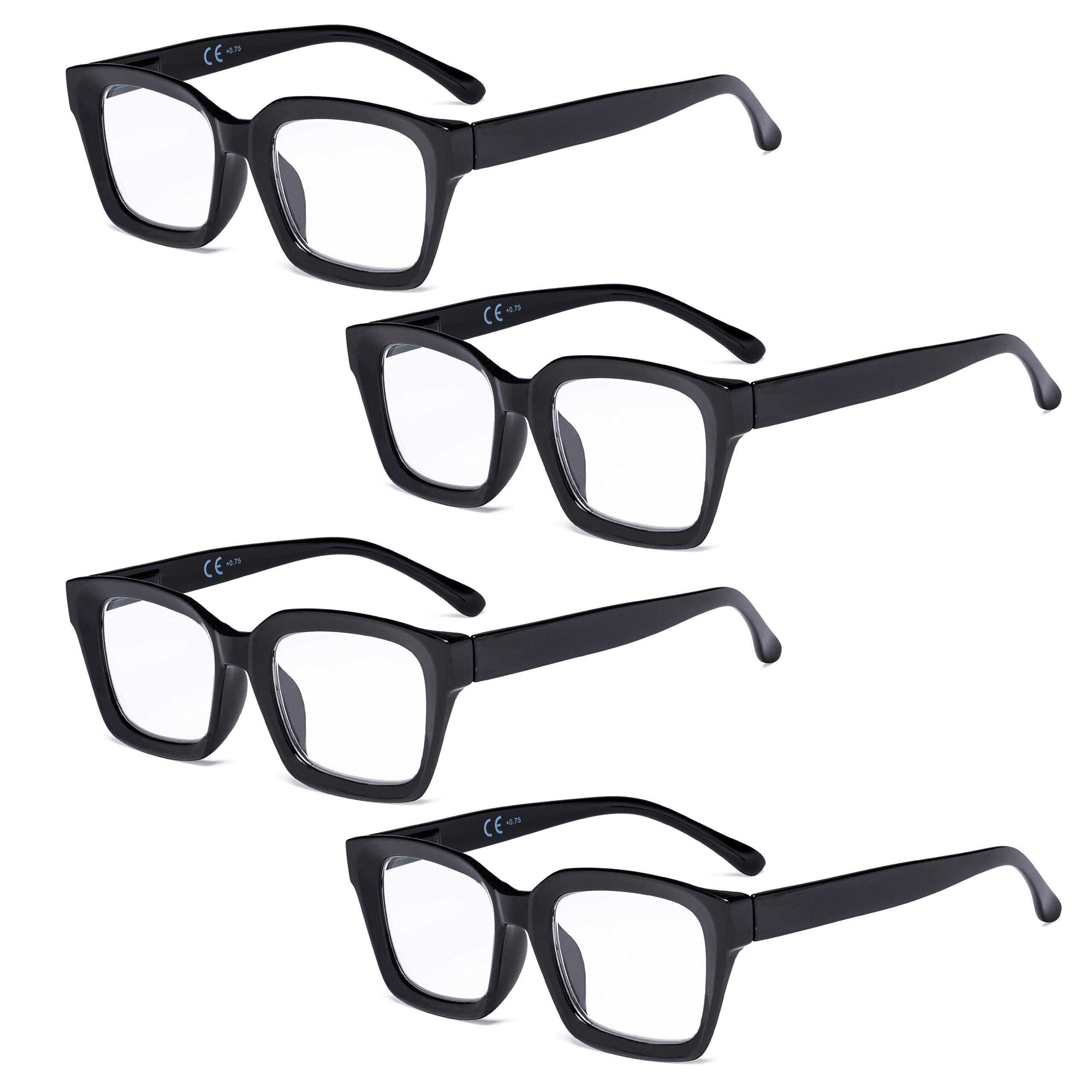 Eyekeeper 4 Pack Ladies Reading Glasses - Oversized Square Design Readers for Women,Black +3.50