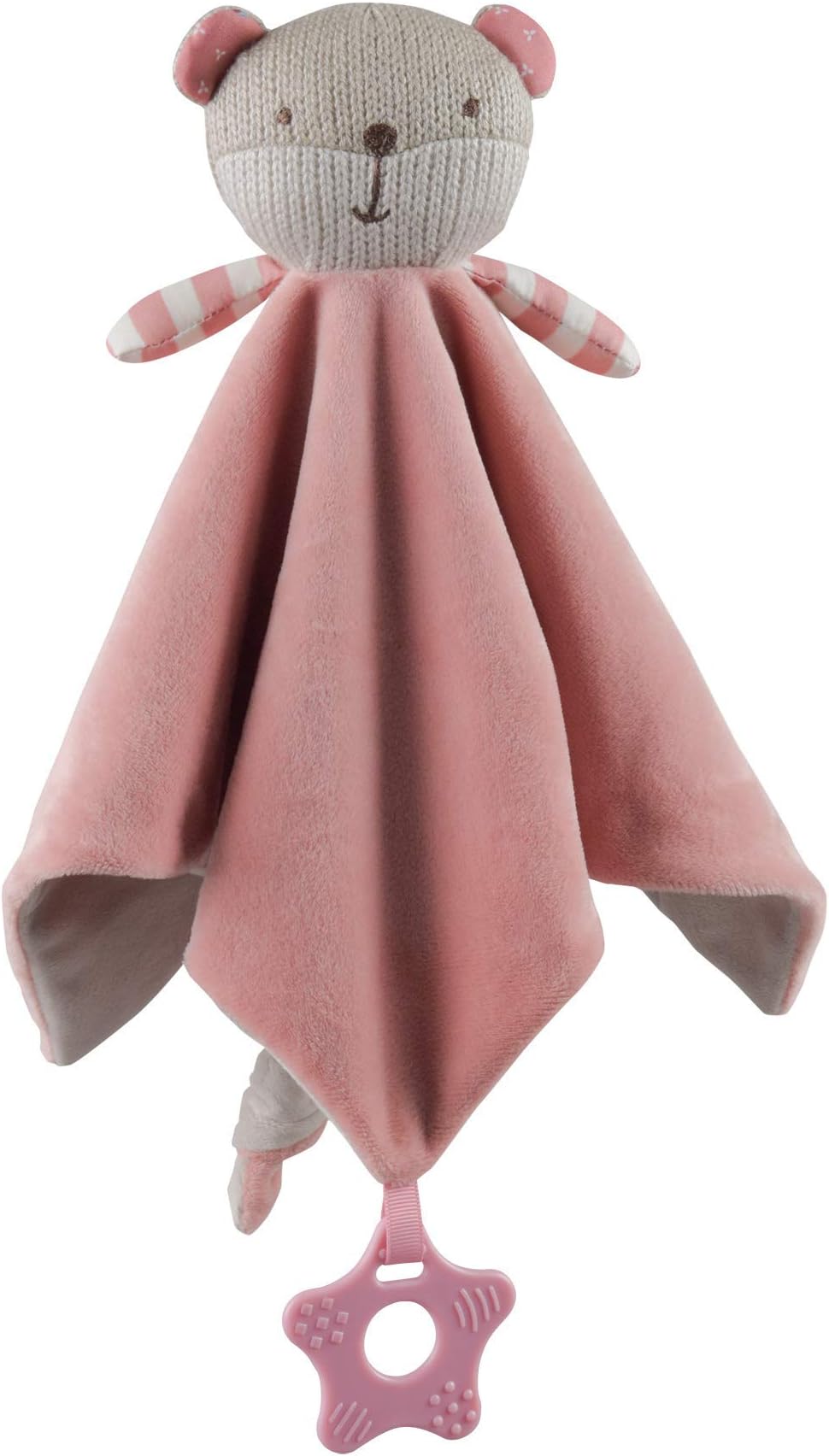 Storki Teddy Bear Blanket Plush Toy for Baby Boys and Girls, Rattle, and Teether (Pink)