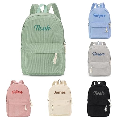 Rucekia Personalized Corduroy Backpack, Custom Bookbag with
