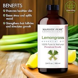 Majestic Pure Lemongrass Essential Oil with Glass