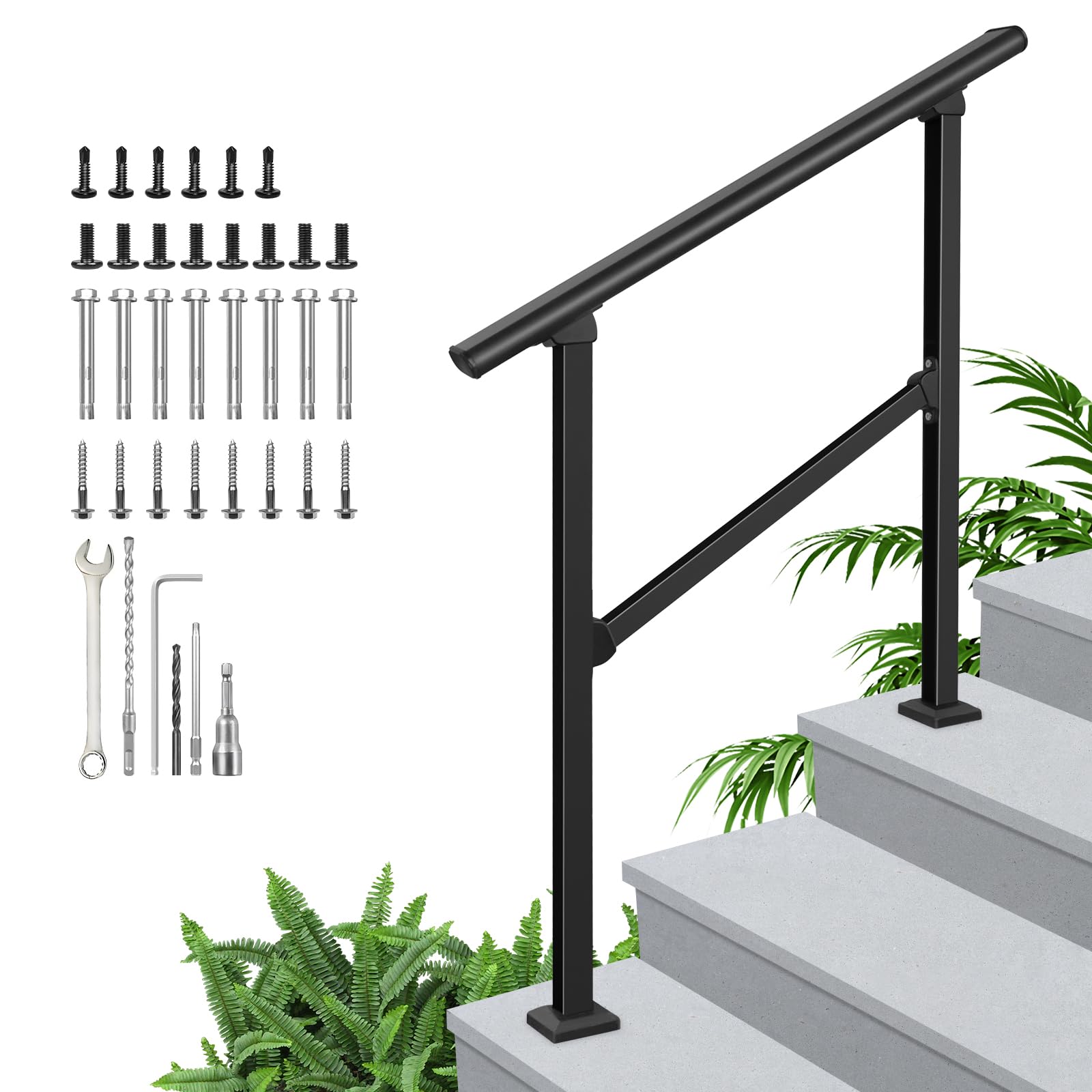 Photo 1 of ***FACTORY SEALED***Hand Rails for Outdoor Steps, 3 Step Outdoor Stair Railing Kit - Wrought Iron 3 Step Handrail Railings for Stairs Indoor and Hand Rails for Porch Railing, Deck Hand Rail