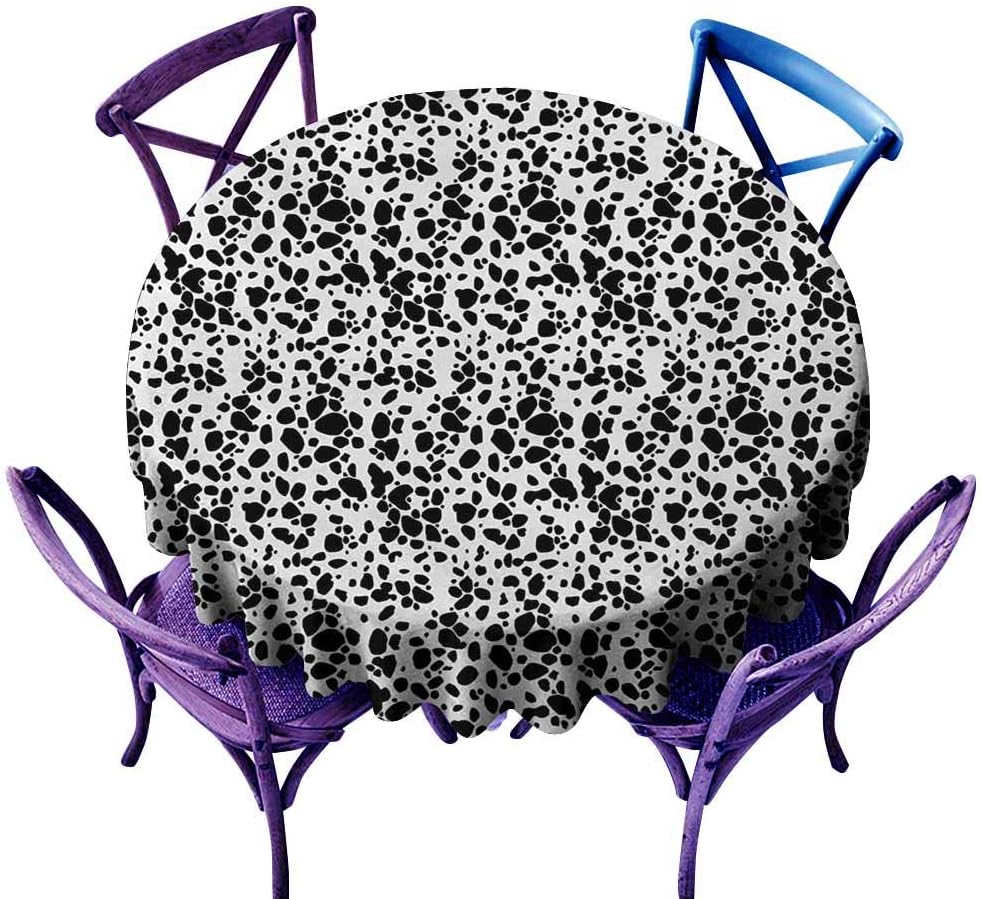 Wendell Joshua Banquet tableclothDalmatian Dog Print,Black and White Puppy Spots Fur Pattern Fun Spotted Pets Animal Desing,White BlackDining Room Kitchen Round Table Cover51 inch