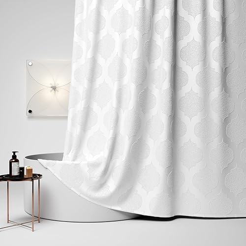 lunavogue Boho Farmhouse Shower Curtain White 72x72 Inch Plush Texture Bathroom Decor Hotel-Grade Fabric Waterproof Reinforced Grommets