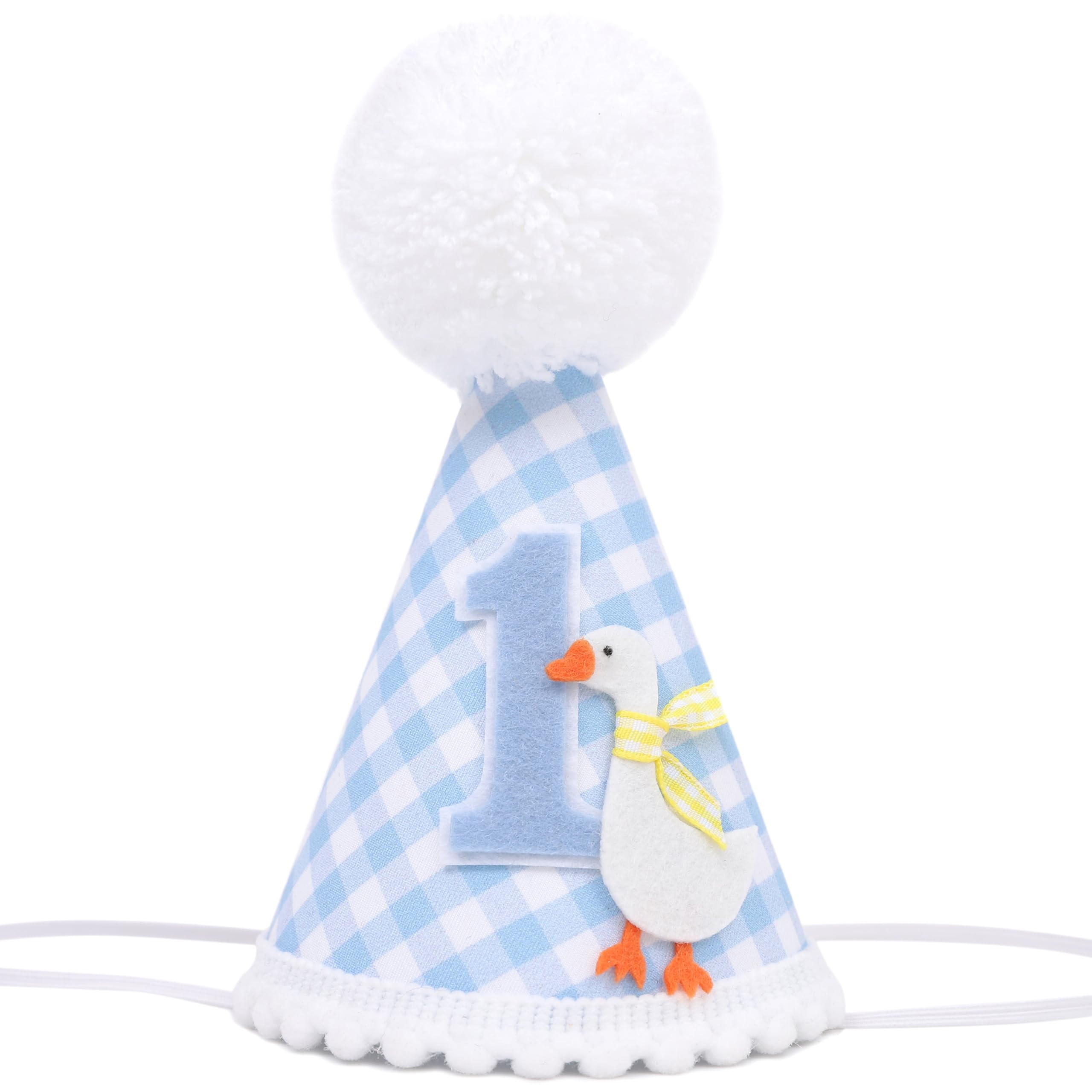 Photo 1 of One Funny Goose Hat - Blue Gingham 1st Birthday Decorations for Boys, Goosie First Birthday Crown
