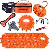 Markstor Led Road Flares 8 Pack LED Flares Emergency Kit, USB Recharge Amber LED Flares Warning Light with Magnetic, Roadside