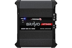 Stetsom Bravo Attack 3000 2 Ohms Mono Car Amplifier, 3000.1 3K Watts RMS, 2Ω Stable Car Audio, Full Range HD Sound Quality, 3000x1, Crossover & Bass Boost, Car Stereo Speaker MD, Smart Coolers