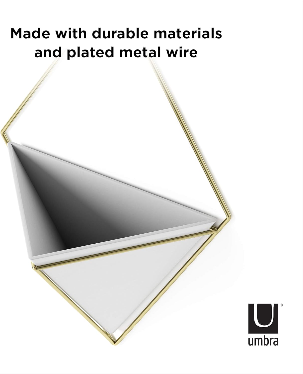 Umbra Trigg Hanging Planter Vase & Geometric Wall Decor Container - Great For Succulent Plants, Air Plant, Mini Cactus, Faux Plants and More, White Ceramic/Brass: Home & Kitchen