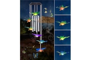 Nacome Solar Wind Chimes for Outside: Memorial Wind Bell Tubes Birthday Gifts for Mom Mother Grandma Women Christmas,Yard Garden Decor Indoor/Outdoor(Butterfly)