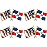 LUSEOAN USA and Dominican Republic Crossed Double Flag Lapel Pins Small Mini Dominican National Friendship Pin Badge, 4PCS
