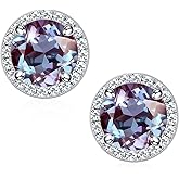 SMILEST Gifts for Her - 925 Sterling Silver Halo Birthstone Earrings, Round Cut Birthstone Stud Earrings Anniversary Birthday Gifts for Women Mom Wife Daughter Girlfriend Grandma