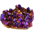 SUNYIK Purple Aura Titanium Quartz Crystal Cluster,Drusy Flame Geode Gemstone Specimen Figurine(0.4-0.5lb)