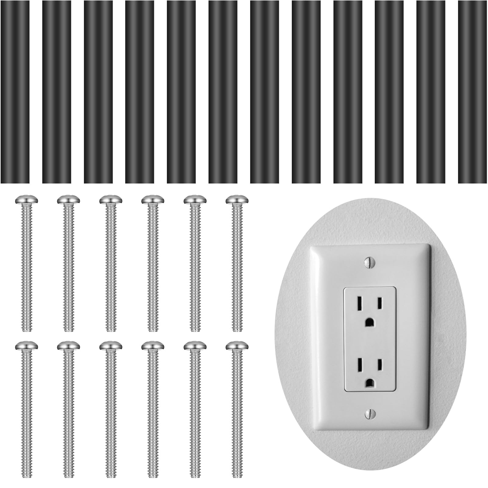 Photo 1 of 24 Pcs Outlet Spacers Electrical Outlet Box Extender Kit Includes 12 Switch and 12 Pcs 6-32 x 1-1/2 Inches Thread Flat Head Device Mounting Long Screws for Fix Wonky and Sunken(Black)