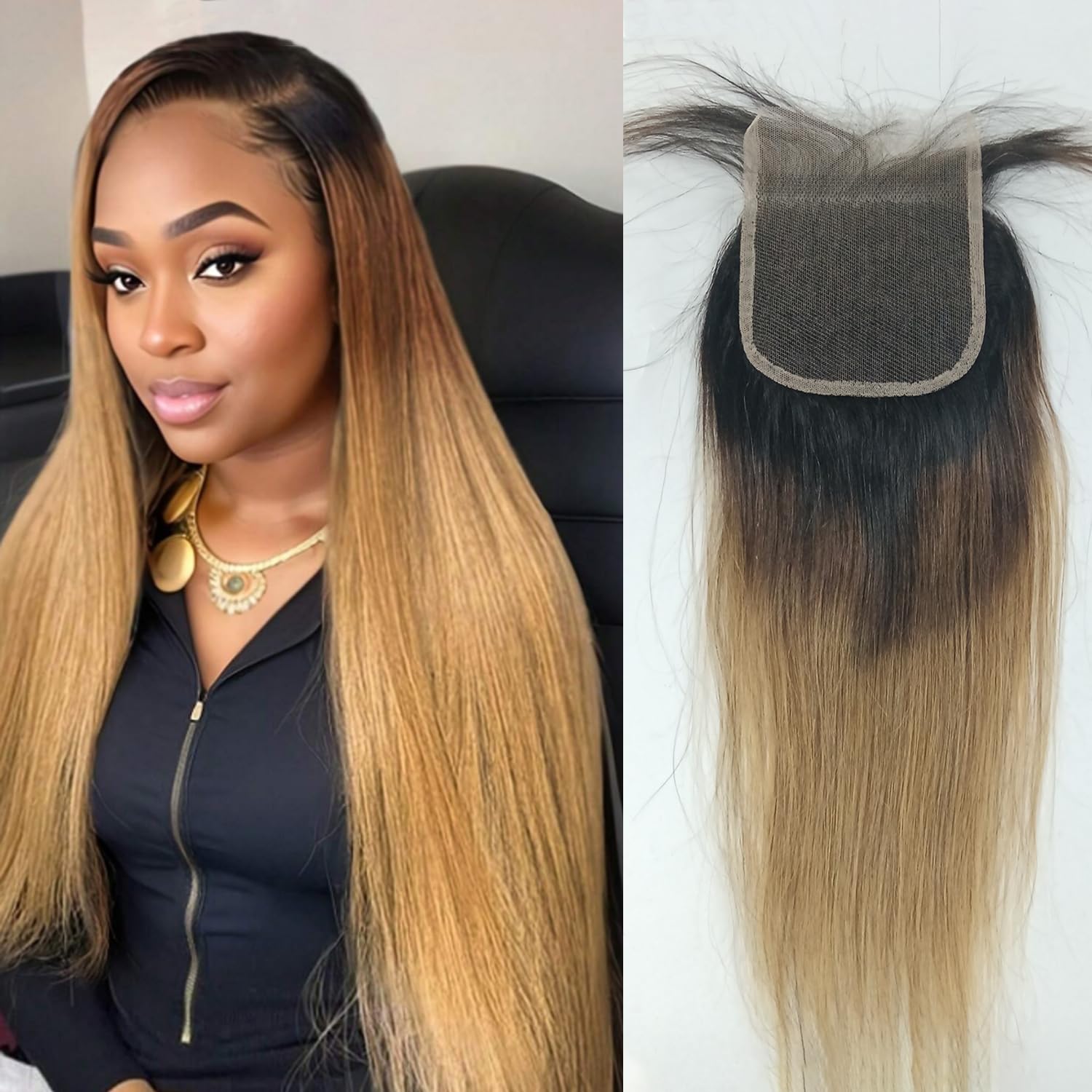 1B/4/27 Highlight Blonde Closure Human Hair 4x4 Straight Swiss Closure Ombre Brazilian Virgin Hair Weave 1B427 Colored 16 Inch