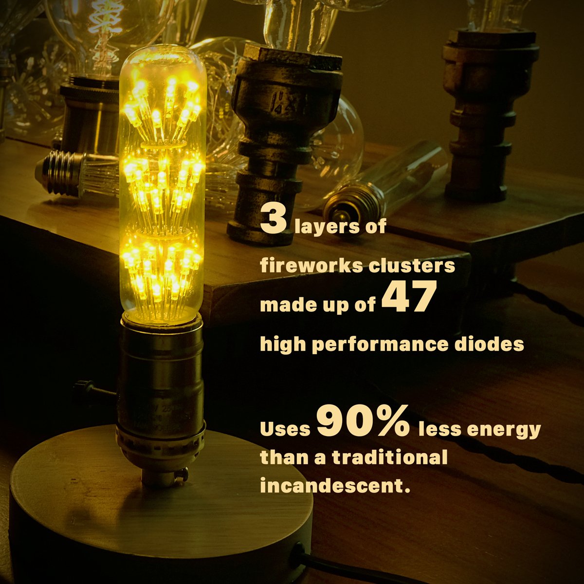 Judy Lighting T10 Tubular Firework LED Light Bulb, E26 3W 2300K Warm White Clear Glass, Decorative Vintage Antique Starry Light Bulb for Bathroom, Bedroom, Wedding, Christmas