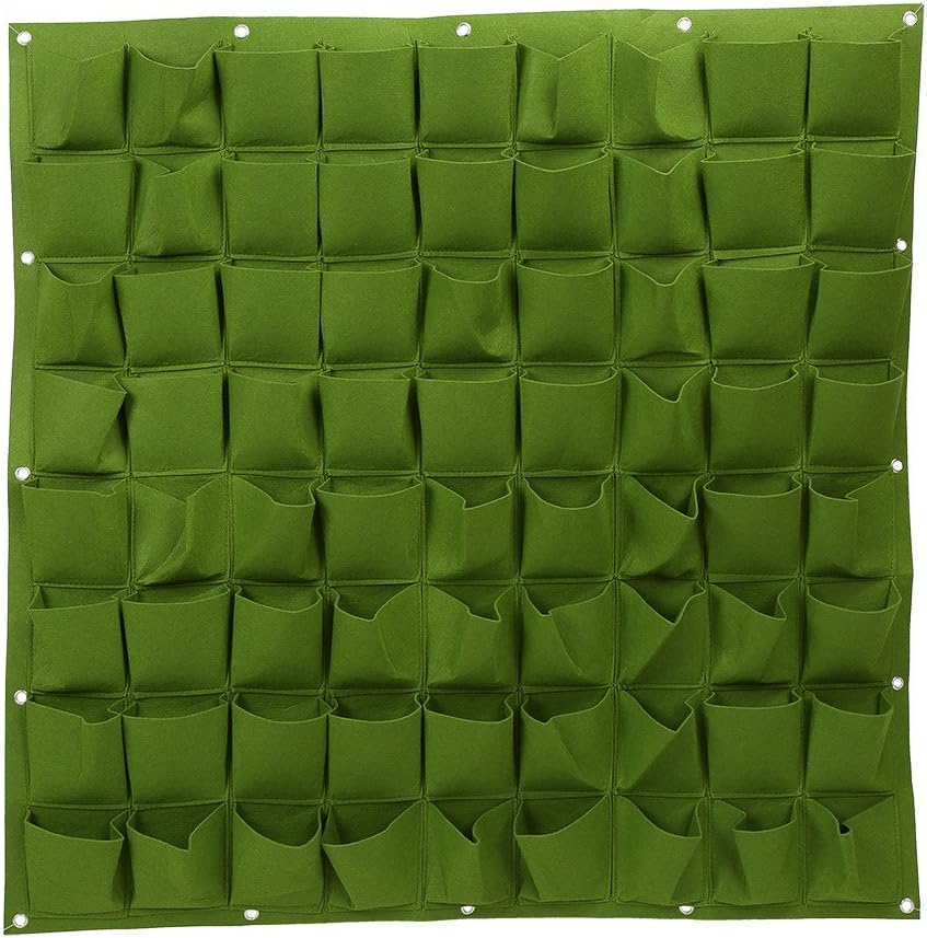 72 Pockets Wall Vertical Flower Hanging Felt Planter Bags Great Addition to Your Outdoor Garden and Patio Areas (Green)