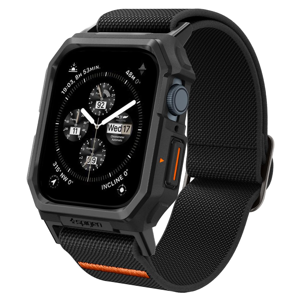 Spigen Lite Fit Pro Case with Strap Band Compatible with Apple Watch Series 9/8/7 (45mm) and Series 6/SE/5/4 (44mm) - Matte Black