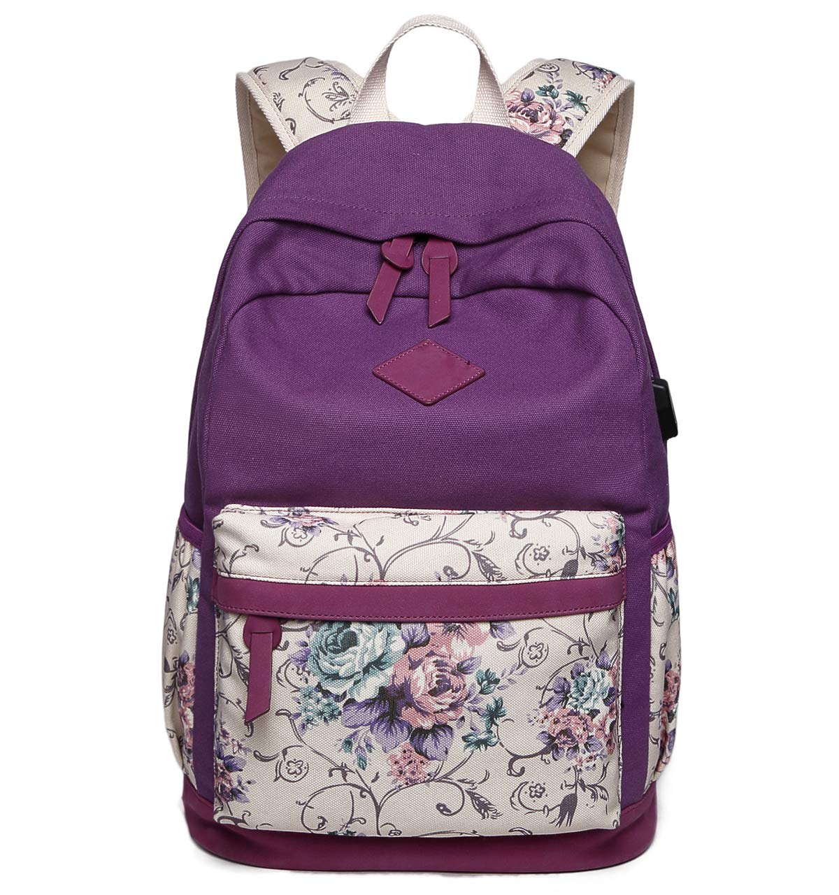 Sac à Dos Fille Collège Noire - Cartable Scolaire Toile Imperméable, Grand Volume, Style Floral Ado