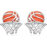 Cargari Basketball/Baseball/Soccer Earrings 925 Sterling Sliver Sport Ball Stud Earrings Sport Jewelry Gifts for Women Sports Fans and Sports Players