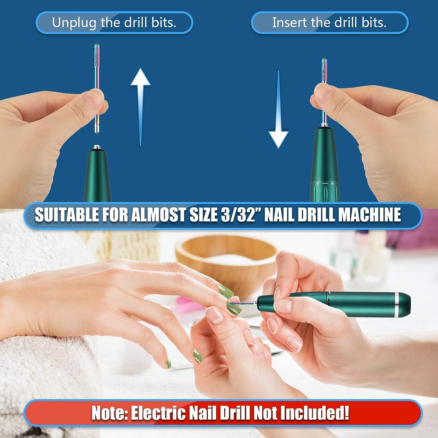 Depvko 21pcs Nail Drill Bits Sets, 3/32 Inch Cuticle Electric Nail File and Ceramic Acrylic Gel Nail Bit Kit, Acrylic Nail Art Tools, Carbide Remover Bits for Manicure Pedicure, Home Salon