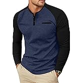 Sailwind Mens Cotton Henley Shirts Long Sleeve Casual T-Shirts Lightweight Button Pullover Shirts with Pocket