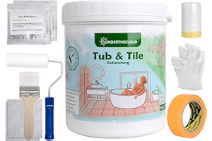 UNDERTHECLOUD Epoxy Paint White Tub Paint Tub and Tile Refinishing Kit, Bathtub Refinishing Kit, Kitchen Epoxy Countertop Paint Kit, Odorless Ceramic Tile Paint for Bathroom Tiles 35 oz Paint for Furniture, Ceramic Tiles, Cabinets
