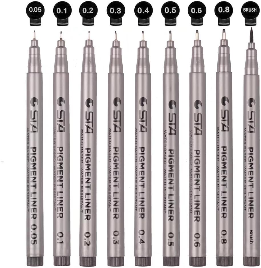 Black Micro-line Pens for Drafting - Ultra Fine Point Technical Drawing Pen Set, Anti-Bleed Fineliner Pen for Illustration, Office, Sketch, Scrapbooking, Signature, 9 Size