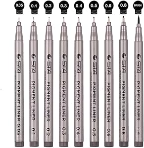 Black Micro-line Pens for Drafting - Ultra Fine Point Technical Drawing Pen Set, Anti-Bleed Fineliner Pen for Illustration, Office, Sketch, Scrapbooking, Signature, 9 Size