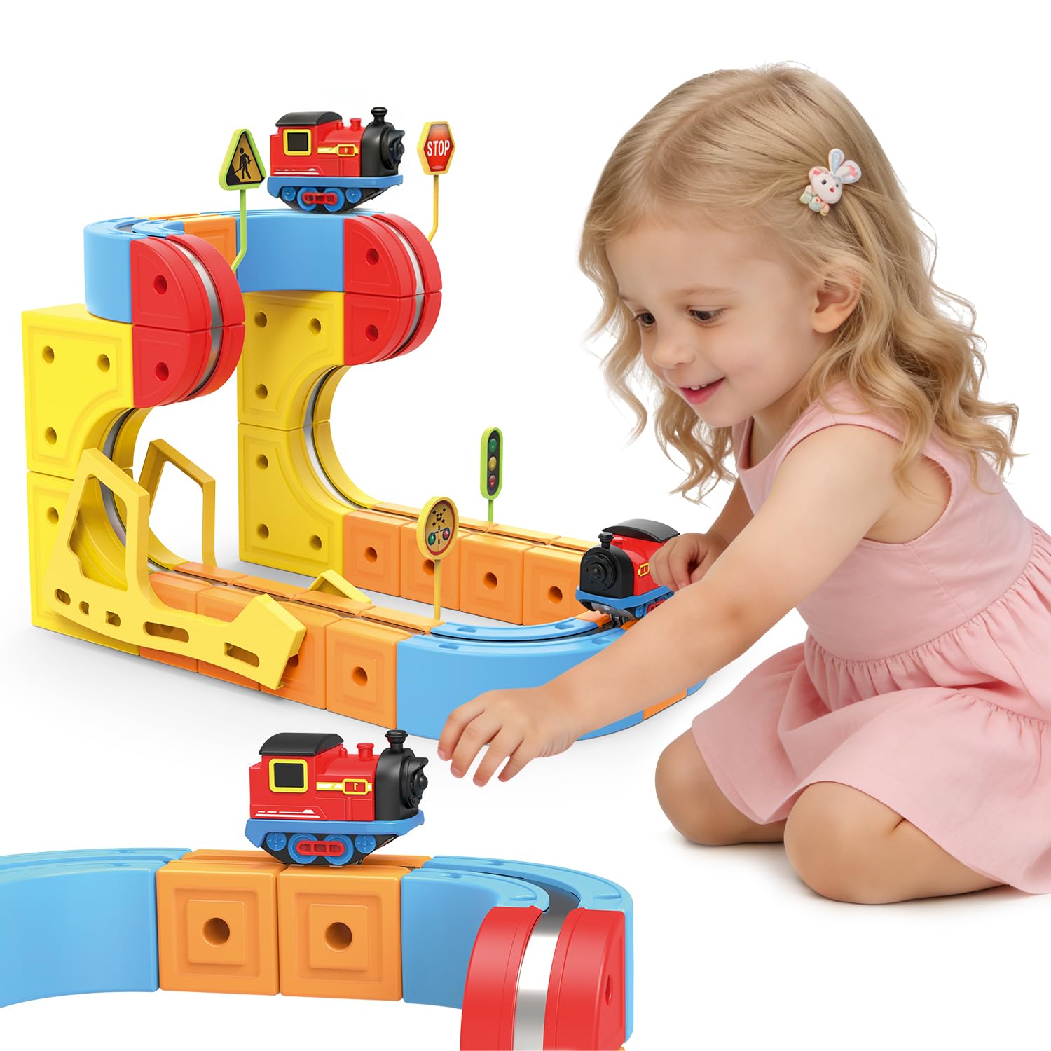 66PCS 3D Infinity Flexible Race Track Toys with Electric Motorized Train Car, DIY Cube Track Train Toys, Electric Train Set Toys for Kids Toddlers Birthday Gifts.(66PCS)