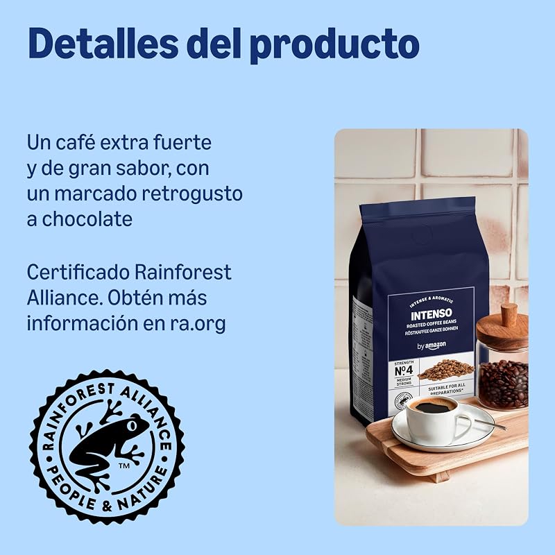 Grãos de Café Intensos, Torra Escura, 2kg (2 pacotes de 1kg), Certificado pela Rainforest Alliance