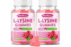 MEENCCD 2 Pack L-Lysine 1000mg Gummies, Lysine Supplement for Adults & Kids, Essential Amino Acid for Lips & Oral Health, Boost Immune & Collagen & Calcium, Sugar-Free, Raspberry Flavor, 120 Count