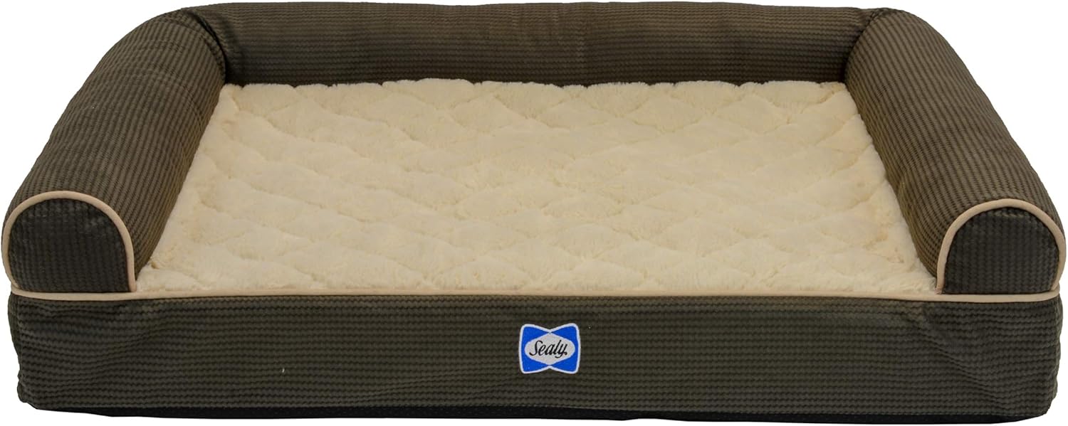 Sealy Dog Bed Sealy Ultra Plush Sofa-Style Bolster Dog Bed Brown, Small - Orthopedic Foam Pet Bed with Machine Washable Plush Cover, Small (20" x 25") (SealyOCB2520B) : Pet Supplies