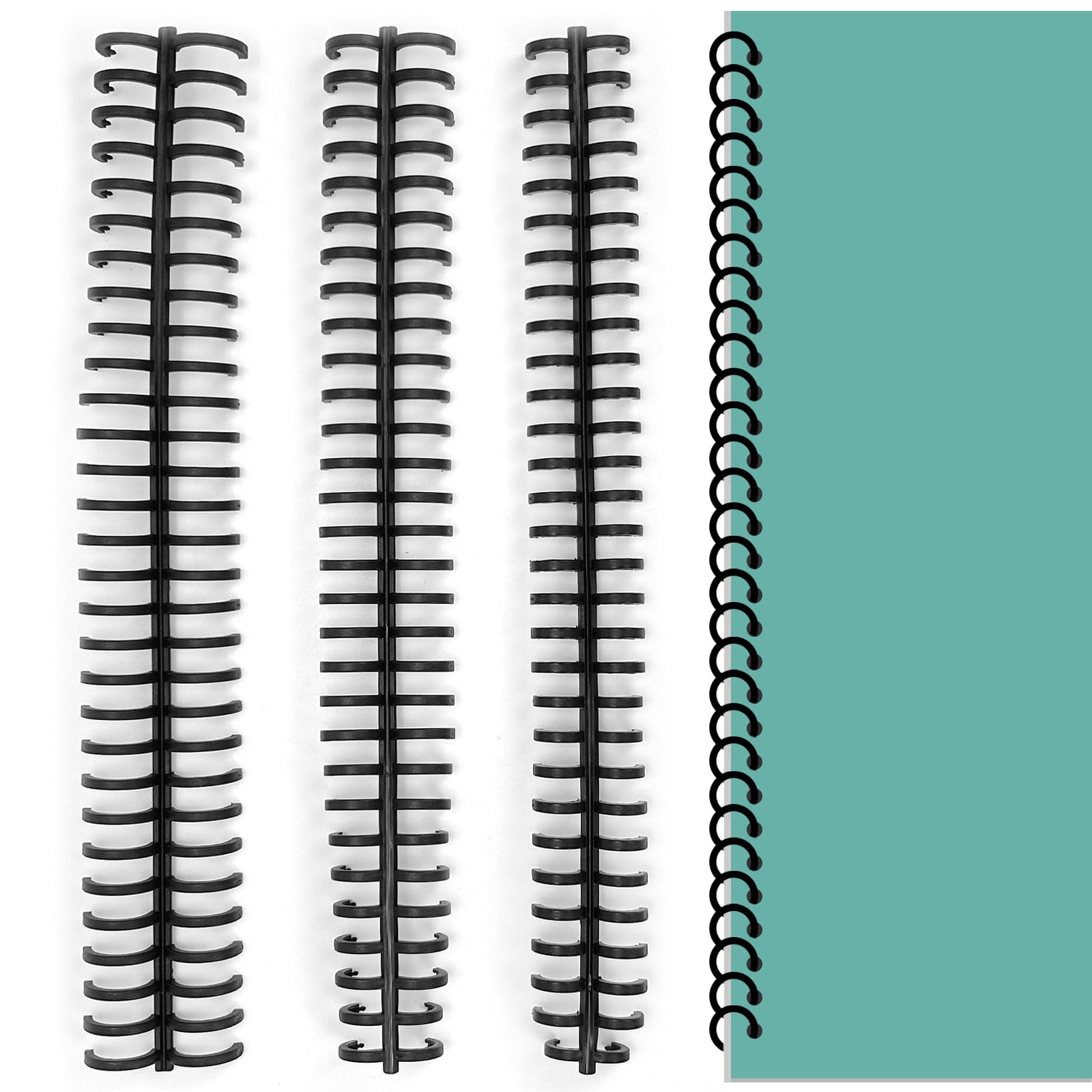 15 Pcs Plastic Binding Combs, 30 Holes, 28 * 10mm/13mm/16mm Comb Binding Spines, Coil Binding Machine, Spiral Binding Spine Set, Capacity for Comb Binding Machine (Black)