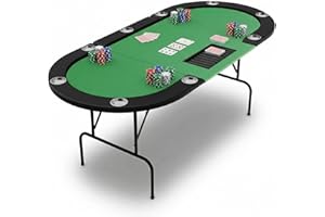 Oval 10 Player Poker Table with Folding Legs, Texas Holdem Blackjack Casino Table Featuring Stainless Steel Cup Holders for G
