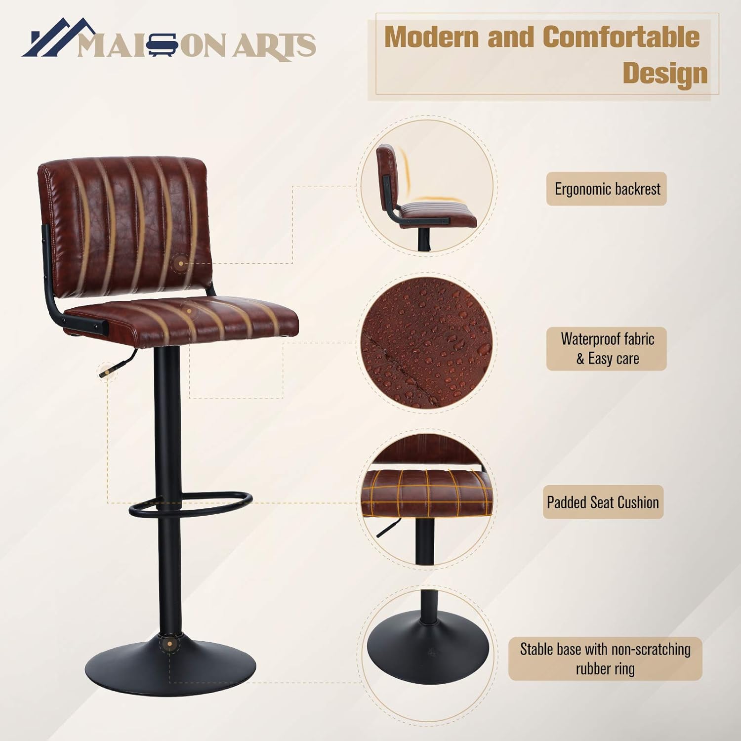 MAISON ARTS Bar Table Set of 3, Bar Height Round Bar Table with 2pcs Swivel Bar Stools 41" Pub Counter Table with Height Adjustable Barstools with Back, 1 Table & 2 Bar Stools Set, Rustic Brown: Kitchen & Dining