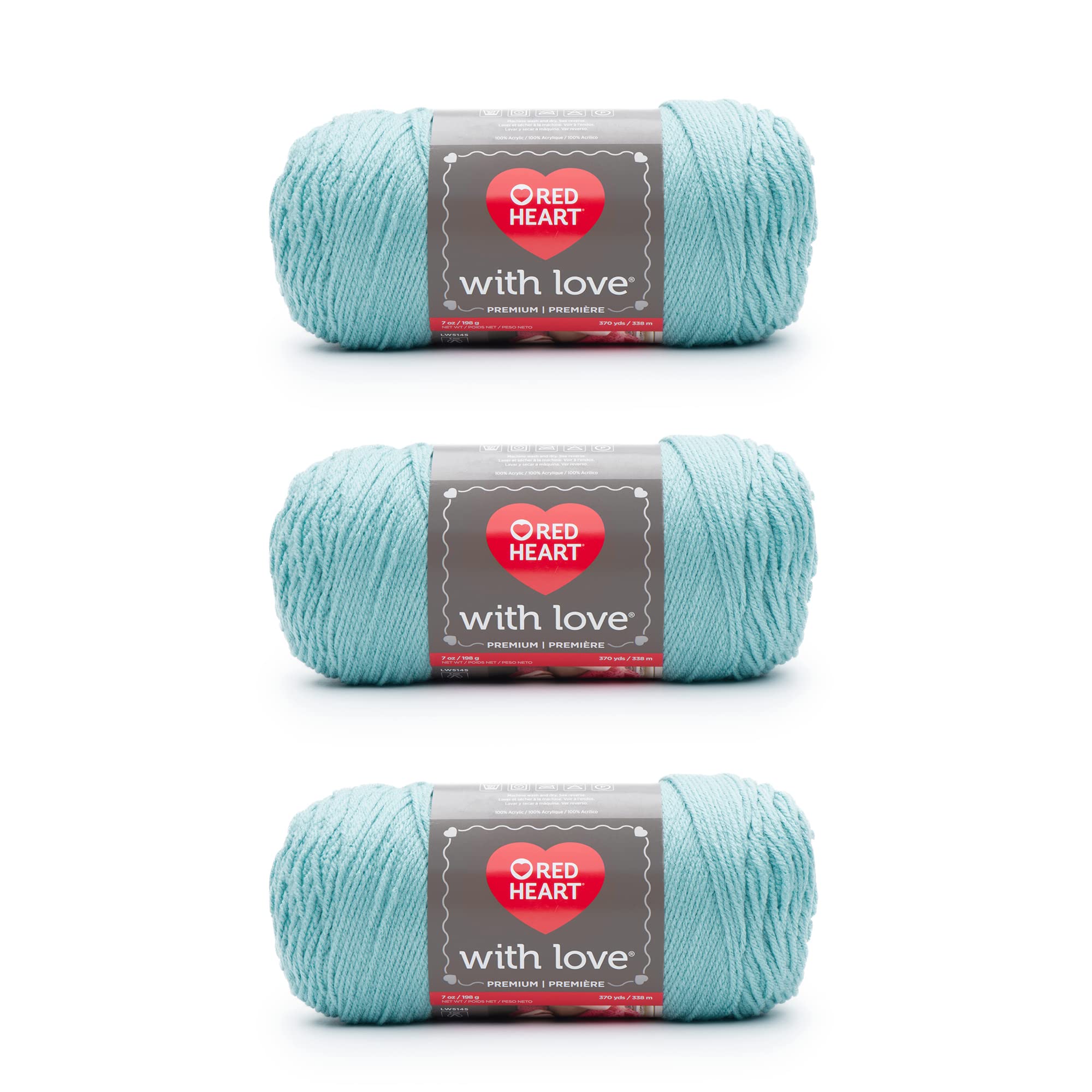 Red Heart with Love Iced Aqua Yarn - 3 Pack of 198g/7oz - Acrylic - 4 Medium (Worsted) - 370 Yards - Knitting/Crochet