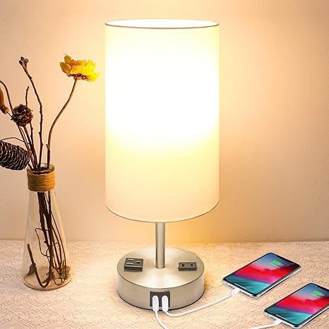 Amazon Com Touch Control Table Lamp 3 Way Dimmable Bedside Lamp With 2 Usb Fast Charging Ports 2 Ac Outlets Modern Touch Nightstand Lamp For Bedroom Living Room Guest Room Office A Led